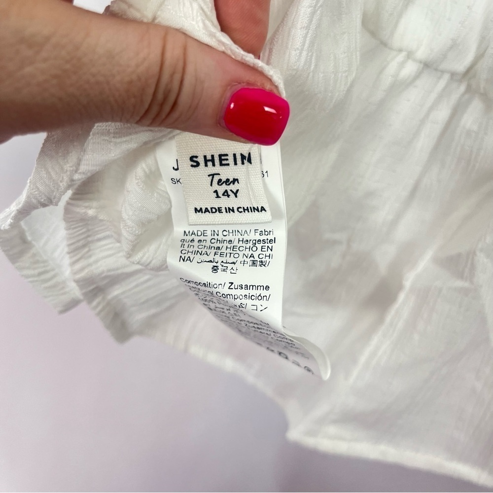 Shein Teen White Flutter Ruffle Sleeves Crop Top sz 14 youth - Picture 4 of 6